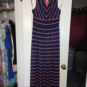 Liz Claiborne Navy Maxi Dress with Pink Stripes